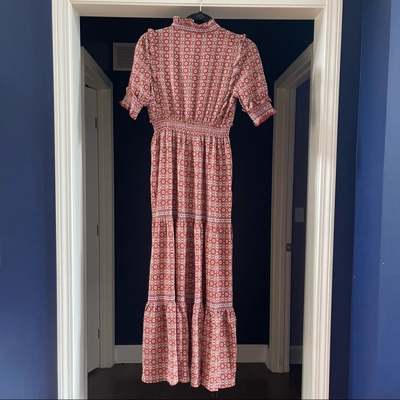 NWT MAX STUDIO Ruffle Collar Print Tiered Maxi Dress - Picture 3 of 5